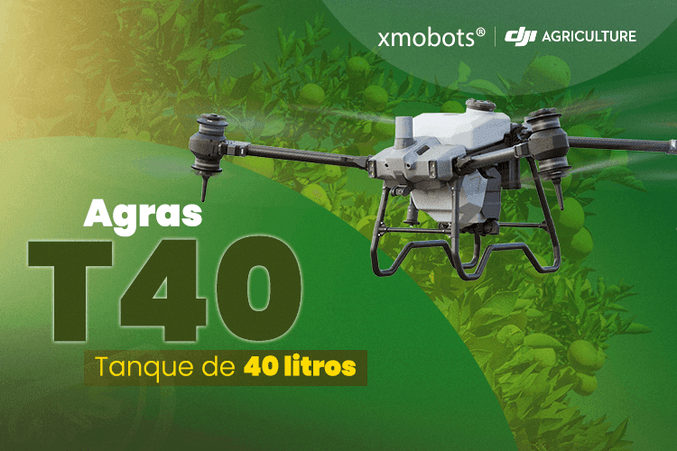 Imagen con Agras T40 en una plantación de naranjos.