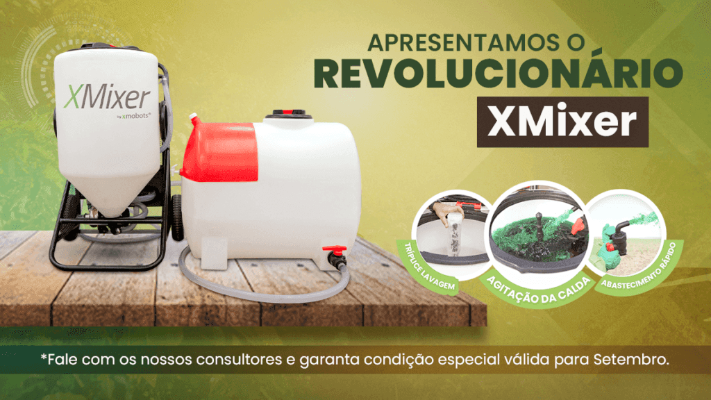 XMixer, o misturador de caldas da XMobots em um deck de madeira.